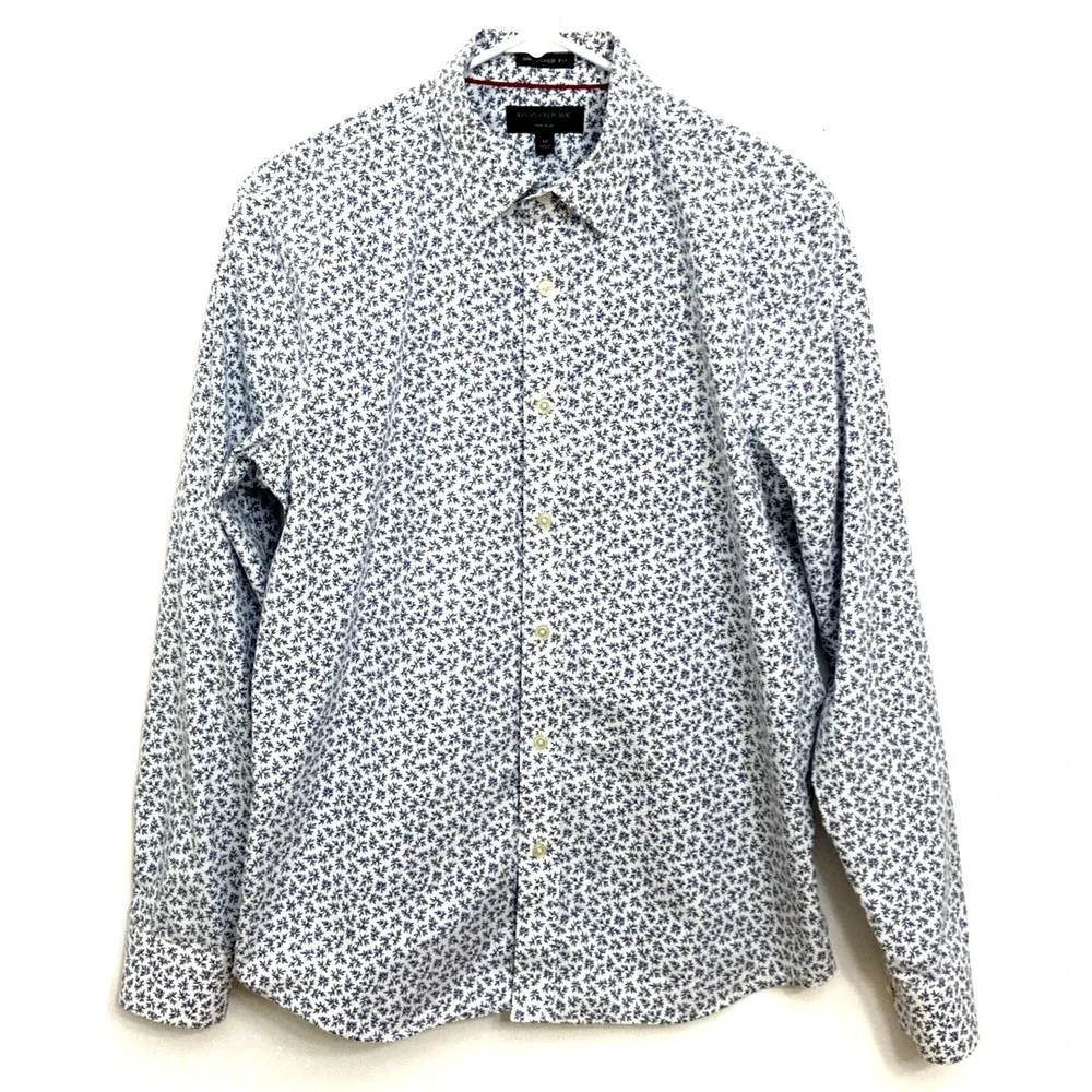 Banana Republic Men's L/S Button Up Shirt Sz M Untucked Fit Blue White‎ Foliage